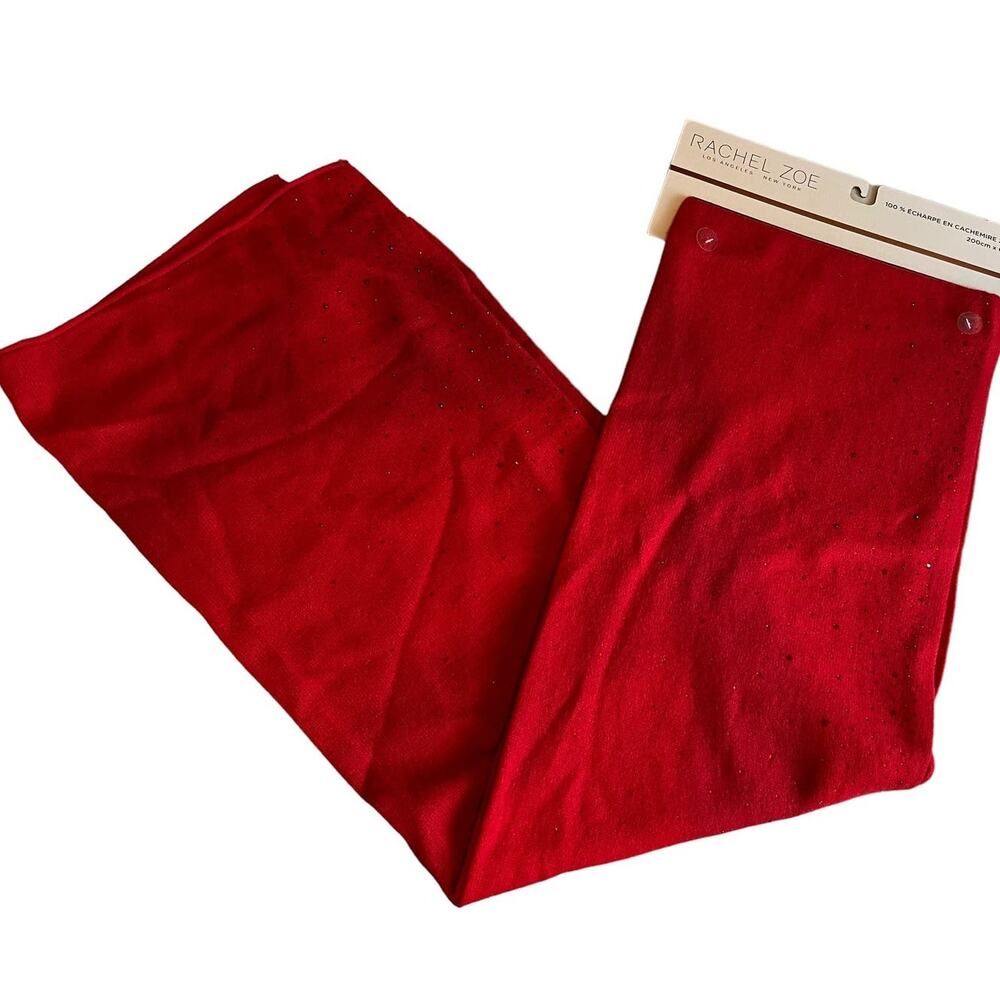 Rachel Zoe Extra Large Bright Red Crystal Studded Cashmere Scarf Wrap